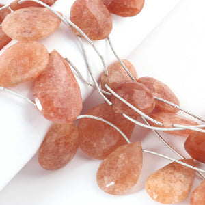 1  Strand Peach Moonstone Faceted Briolettes  - Pear Shape Briolettes - 23mm x 34mm-24mm x19mm, 8 Inches BR03358 - Tucson Beads