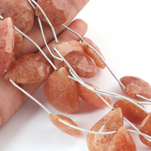 1  Strand Peach Moonstone Faceted Briolettes  - Pear Shape Briolettes - 23mm x 34mm-24mm x19mm, 8 Inches BR03358 - Tucson Beads