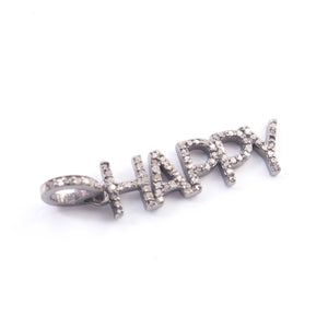 1 Pc Pave Diamond Small HAPPY Letter Charm Pendant, 925 Sterling Silver/Yellow Gold Vermeil 27mmx7mm, Pave Diamond Findings, PDC00214 - Tucson Beads