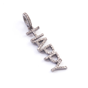 1 Pc Pave Diamond Small HAPPY Letter Charm Pendant, 925 Sterling Silver/Yellow Gold Vermeil 27mmx7mm, Pave Diamond Findings, PDC00214 - Tucson Beads