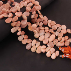 1  Strand Peach Moonstone Smooth Briolettes  - Pear Shape  Briolettes  -24mmx14mm-10mmx7mm 10 Inches BR03360 - Tucson Beads