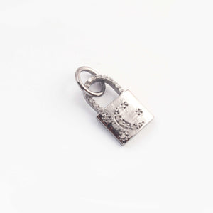 1 PC Pave Diamond Lock Charm 925 Sterling Silver & Yellow Gold Vermeil Pendant 14mmx9mm PD1924