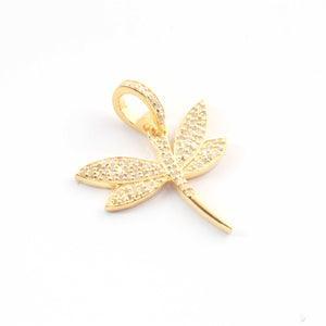 1 PC Pave Diamond Dragon Fly Charm 925 Sterling Silver & Yellow Gold Pendant 18mmx21mm PD1906 - Tucson Beads