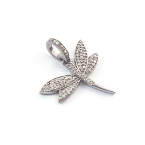 1 PC Pave Diamond Dragon Fly Charm 925 Sterling Silver & Yellow Gold Pendant 18mmx21mm PD1906 - Tucson Beads