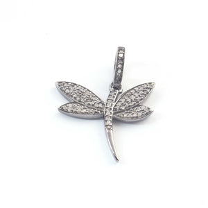 1 PC Pave Diamond Dragon Fly Charm 925 Sterling Silver & Yellow Gold Pendant 18mmx21mm PD1906 - Tucson Beads