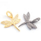 1 PC Pave Diamond Dragon Fly Charm 925 Sterling Silver & Yellow Gold Pendant 18mmx21mm PD1906 - Tucson Beads