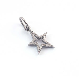 1 Pc Pave Diamond Starbrust Charm Pendant, 925 Sterling Silver Pendant/Yellow Gold Vermeil, Pave Diamond Jewelry 16mmx11mm PDC00213 - Tucson Beads