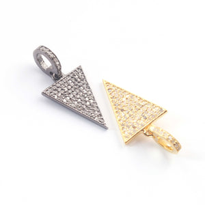 1 Pc Pave Diamond Designer Triangle Charm 925 sterling Silver , Yellow Gold Vermeil Pendant (You- Choose)- 18mmx11mm PDC00210 - Tucson Beads