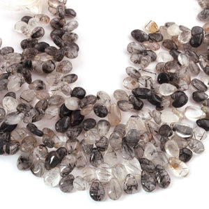 1 Strand Black Rutile  Smooth Briolettes - Pear  Shape  Briolettes - 10mmx9mm-17mmx9mm- 10 Inches BR03347 - Tucson Beads