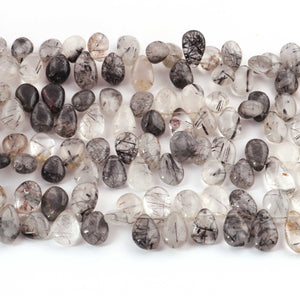 1 Strand Black Rutile  Smooth Briolettes - Pear  Shape  Briolettes - 10mmx9mm-17mmx9mm- 10 Inches BR03347 - Tucson Beads