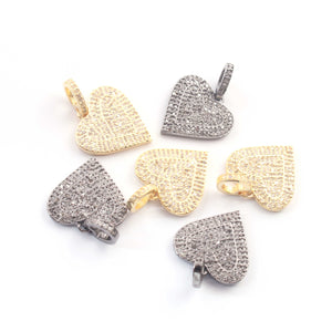 1 Pc Pave Diamond Heart Charm Pendant, 925 Sterling Silver/Yellow Gold Vermeil Heart Pendant 17mmx16mm You Choose PDC00223 - Tucson Beads