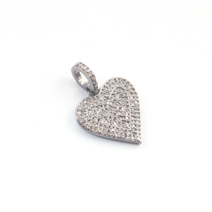 1 Pc Pave Diamond Heart Charm Pendant, 925 Sterling Silver/Yellow Gold Vermeil Heart Pendant 17mmx16mm You Choose PDC00223 - Tucson Beads