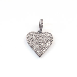 1 Pc Pave Diamond Heart Charm Pendant, 925 Sterling Silver/Yellow Gold Vermeil Heart Pendant 17mmx16mm You Choose PDC00223 - Tucson Beads