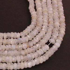 1 Strand White Rainbow Moonstone faceted Rondelles - Roundel Beads 7mm-4mm 10 Inches BR015