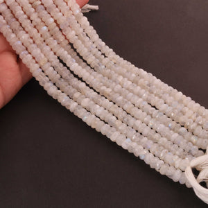 1 Strand White Rainbow Moonstone faceted Rondelles - Roundel Beads 7mm-4mm 10 Inches BR015