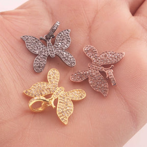 1 Pc Pave Diamond Butterfly Charm Pendant, Designer Charm, 925 Sterling Silver & Yellow , Rose Gold Vermeil , Pave Diamond Jewelry 21mmx11mm PD1741 - Tucson Beads