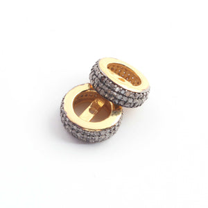 1 Pc Pave Diamond 10mm Three Line Designer Spacer Rondelles 925 Sterling Vermeil Wheels Beads  PDC00192 - Tucson Beads