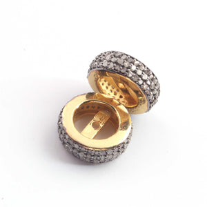 1 Pc Pave Diamond 10mm Three Line Designer Spacer Rondelles 925 Sterling Vermeil Wheels Beads  PDC00192 - Tucson Beads