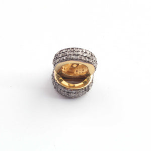 1 Pc Pave Diamond 10mm Three Line Designer Spacer Rondelles 925 Sterling Vermeil Wheels Beads  PDC00192 - Tucson Beads