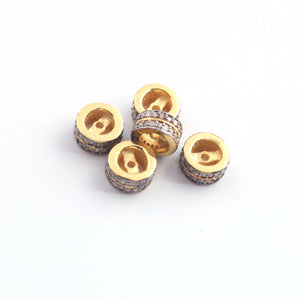 1 Pc Pave Diamond 6mm Two Line Designer Spacer Rondelles 925 Sterling Vermeil Wheels Beads  PDC00191 - Tucson Beads