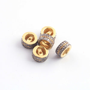 1 Pc Pave Diamond 6mm Two Line Designer Spacer Rondelles 925 Sterling Vermeil Wheels Beads  PDC00191 - Tucson Beads