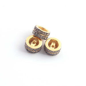 1 Pc Pave Diamond 6mm Two Line Designer Spacer Rondelles 925 Sterling Vermeil Wheels Beads  PDC00191 - Tucson Beads