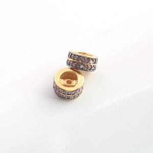 1 Pc Pave Diamond 6mm Two Line Designer Spacer Rondelles 925 Sterling Vermeil Wheels Beads  PDC00191 - Tucson Beads