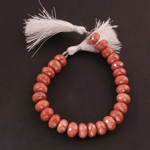 1 Strands Peach Moonstone Silver Coated Rondelles Beads - Peach Moonstone Silver Coated Roundle Beads 10mm-11mm 7.5 Inches BR073