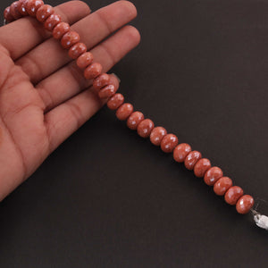 1 Strands Peach Moonstone Silver Coated Rondelles Beads - Peach Moonstone Silver Coated Roundle Beads 10mm-11mm 7.5 Inches BR073