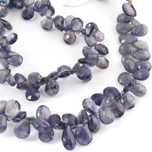 1  Strand Iolite Faceted Briolettes -Pear Shape Briolettes  -9mmx8mm 8 Inches BR090