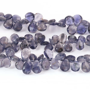 1  Strand Iolite Faceted Briolettes -Pear Shape Briolettes  -9mmx8mm 8 Inches BR090