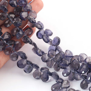 1  Strand Iolite Faceted Briolettes -Pear Shape Briolettes  -9mmx8mm 8 Inches BR090