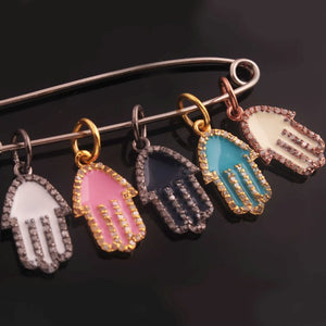 1 Pc Pave Diamond Bakelite Hamsa Pendant, Designer Charm Sterling Silver , Rose & Yellow Gold Vermeil , Pave Diamond Jewelry 17x11mm PDC00356 - Tucson Beads