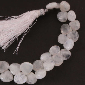 1 Strand White Rainbow Moonstone Smooth Heart  Briolettes - 8mmx8mm-10mmx10mm  8 inches BR02103