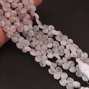 1 Strand White Rainbow Moonstone Smooth Heart  Briolettes - 8mmx8mm-10mmx10mm  8 inches BR02103