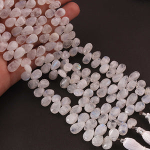 1 Strand White Rainbow Moonstone Smooth Briolettes - Pear Shape Briolettes - 9mmx7mm-16mmx8mm - 8 Inches BR02053