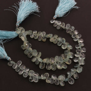 1 Strand Aquamarine Faceted Briolettes - Pear Shape Briolettes  6mmx7mm-12mmx9mm - 8 Inches BR105