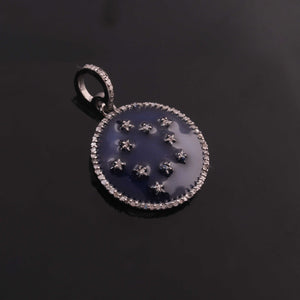 1 Pc Beautiful Pave Diamond Round Bakelite Charm with Star Over 925 Sterling Silver & Yellow Gold Vermeil Enamel  Designer Round Pendant 21mmx19mm PD1935