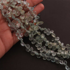 1 Strand Aquamarine Faceted Briolettes - Pear Shape Briolettes  6mmx7mm-12mmx9mm - 8 Inches BR105