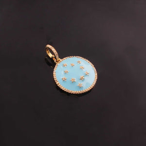 1 Pc Beautiful Pave Diamond Round Bakelite Charm with Star Over 925 Sterling Silver & Yellow Gold Vermeil Enamel  Designer Round Pendant 21mmx19mm PD1935