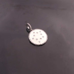 1 Pc Beautiful Pave Diamond Round Bakelite Charm with Star Over 925 Sterling Silver & Yellow Gold Vermeil Enamel  Designer Round Pendant 21mmx19mm PD1935