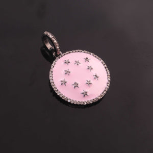 1 Pc Beautiful Pave Diamond Round Bakelite Charm with Star Over 925 Sterling Silver & Yellow Gold Vermeil Enamel  Designer Round Pendant 21mmx19mm PD1935