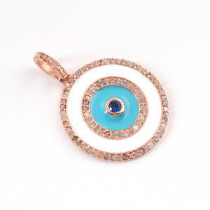 1 Pc Pave Diamond Multi Stone Round Bakelite Charm Pendant - 925 Sterling Silver, Vermeil & Yellow / Rose Gold Vermeil - Round Enamel Pendant 24mmx27mm PD1739 - Tucson Beads