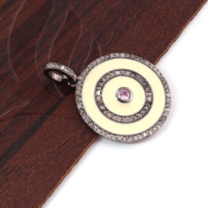 1 Pc Pave Diamond Multi Stone Round Bakelite Charm Pendant - 925 Sterling Silver, Vermeil & Yellow / Rose Gold Vermeil - Round Enamel Pendant 24mmx27mm PD1739 - Tucson Beads