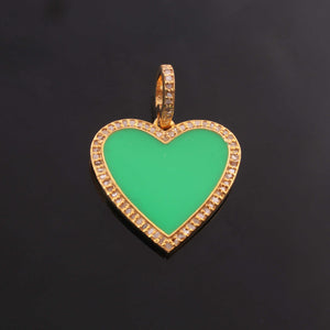 1 PC Pave Diamond Bakelite Heart Charm Over 925 sterling Silver, Yellow Gold Enamel Pendant - 20mm PD1937