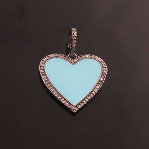 1 PC Pave Diamond Bakelite Heart Charm Over 925 sterling Silver, Yellow Gold Enamel Pendant - 20mm PD1937