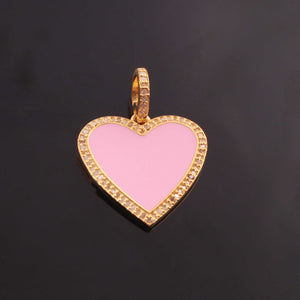 1 PC Pave Diamond Bakelite Heart Charm Over 925 sterling Silver, Yellow Gold Enamel Pendant - 20mm PD1937