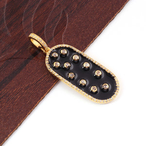 1 Pc Pave Diamond Rounded Rectangle Bakelite Dog Tag Pendant -925 Sterling Silver ,Vermeil & Yellow , Rose Gold Vermeil- Diamond Pendant 31mmx13mm PD1745 - Tucson Beads