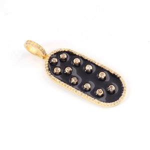 1 Pc Pave Diamond Rounded Rectangle Bakelite Dog Tag Pendant -925 Sterling Silver ,Vermeil & Yellow , Rose Gold Vermeil- Diamond Pendant 31mmx13mm PD1745 - Tucson Beads