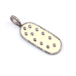 1 Pc Pave Diamond Rounded Rectangle Bakelite Dog Tag Pendant -925 Sterling Silver ,Vermeil & Yellow , Rose Gold Vermeil- Diamond Pendant 31mmx13mm PD1745 - Tucson Beads